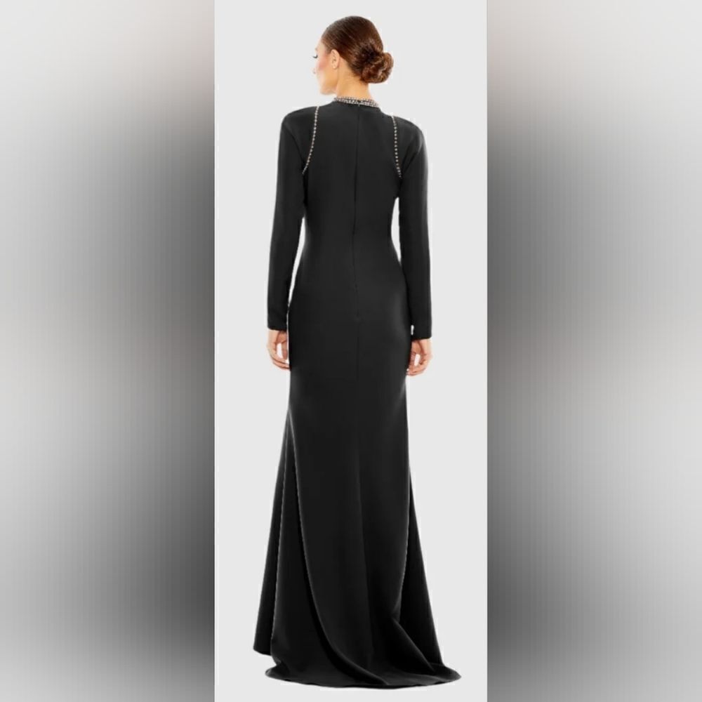 Mac Duggal 26612 Raglan Long Sleeve  High Neck Embellished Gown NWT sz 8 Black - Picture 2 of 7